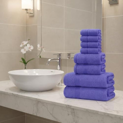 8 Piece Bath Towels for Bathroom - 100% Cotton, Soft Absorbent Bathroom Towels Set - 2 Extra Large Bath Towels, 2 Hand Towels & 4 Washcloths - Hotel Spa Thick Plush Towel, Purple