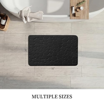 YIHOUSE Memory Foam Bath Mat Cobblestone Bathroom Rugs Super Water Absorbent Bath Mats for Bathroom Machine Washable Bath Rugs(20x32,Black)