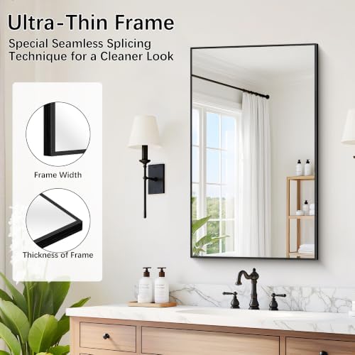 DESBING 18" x 30" Bathroom Mirror, Black Metal Frame Wall Mirror