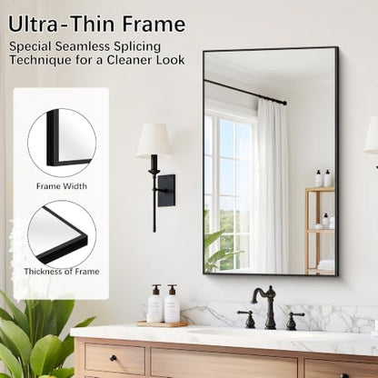 DESBING 18" x 30" Bathroom Mirror, Black Metal Frame Wall Mirror