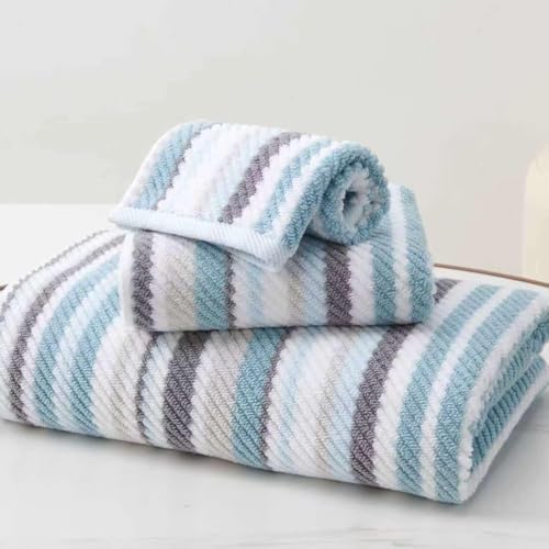 VOOVA & MOVAS Aqua Bathroom Towels 3 Pack, 100% Cotton,Striped Design