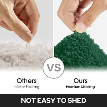 HOMEIDEAS Bathroom Rugs Sets 2 Piece, Non Slip Bath Mat Dark Green