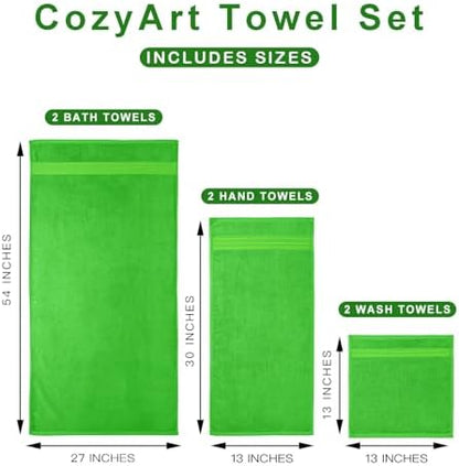 COZYART Luxury Bath Towel Set 6 Pcs Kelly Green 100% Turkish Cotton 650 GSM
