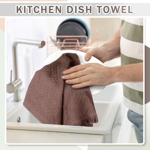 HunnmingRe 4 Pack Boho Hand Towel for Kitchen, Brown