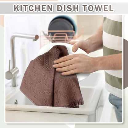 HunnmingRe 4 Pack Boho Hand Towel for Kitchen, Brown