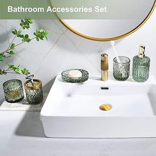 LaMarriti Green Bathroom Accessories Set, 6 Pcs Clear Glass Bathroom Set