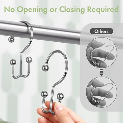 Amazer Chrome Shower Curtain Hooks, 12PCS Minimalist Simple Double Shower Curtain Rings, Rust-Resistant Metal Shower Hooks Shower Curtain Hangers, Shower Rings for Bathroom Shower Rods Curtains