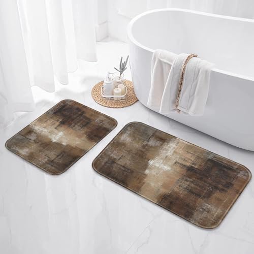 ArtSocket Bathroom Set, Shower Curtain and Bath Rugs Brown Grey