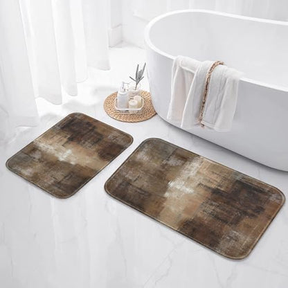 ArtSocket Bathroom Set, Shower Curtain and Bath Rugs Brown Grey