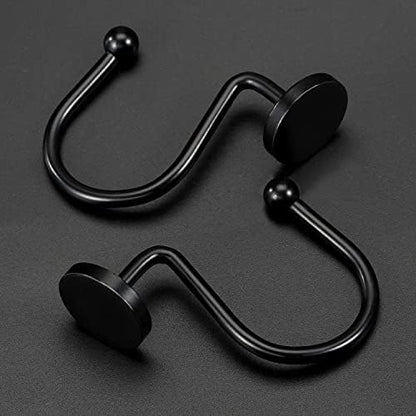 CHICTIE Black Shower Curtain Hooks, 12 Pieces, Metal, Shower Curtain Rings, Modern Decorative Design