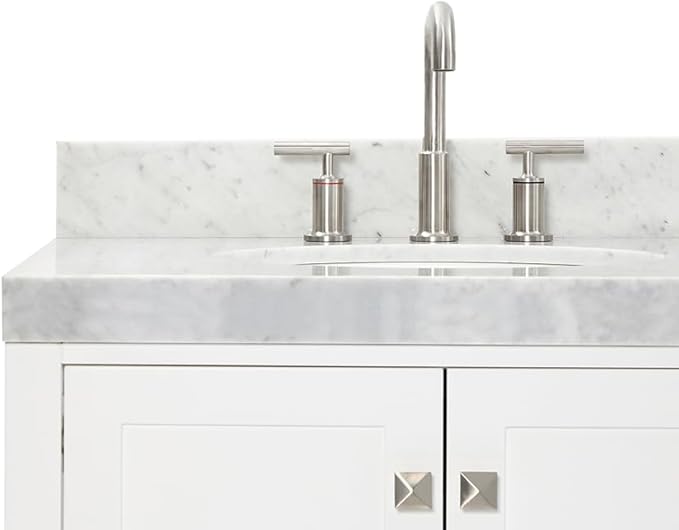 ARIEL Cambridge 72-inch Bathroom Vanity with Sink,Solid Wood, 2-inch Italian Carrara Marble Countertop & Backsplash, Double Oval Porcelain Sink, 4 Soft Closing Doors, 6 Dovetail Drawers, White