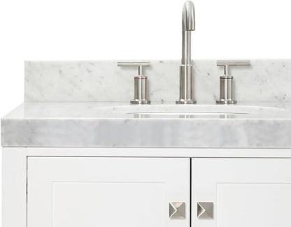 ARIEL Cambridge 72-inch Bathroom Vanity with Sink,Solid Wood, 2-inch Italian Carrara Marble Countertop & Backsplash, Double Oval Porcelain Sink, 4 Soft Closing Doors, 6 Dovetail Drawers, White