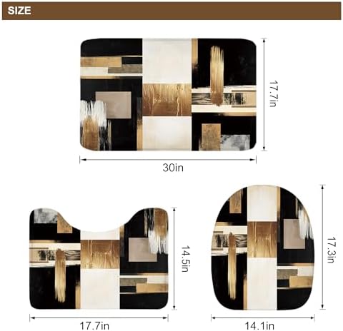 Black Gold Abstract Modern Oil 4Pcs Bathroom Shower Curtain Set with Rugs