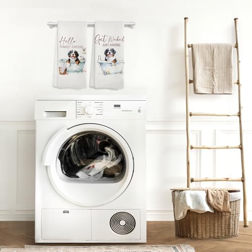 Funny Bernese Mountain Dog Hand Towels, Hello Sweet Cheeks Bathroom Decor, Bernese Mountain Dog Gifts Decorative Hand Towels for Bathroom Washroom Restroom, 16x24 Inch Set of 2