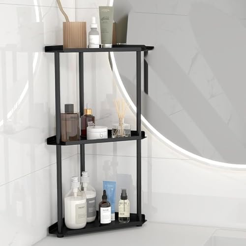 FLE Corner Bathroom Counter Organizer, 3 Tier Corner Shelf Countertop Black