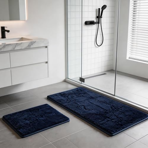 RUN HELIX Bath Rugs Non Slip Washable 2 Piece Non Slip Extra Absorbent Shaggy Chenille Bathroom Rugs and Mats Sets