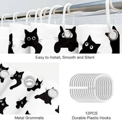 APROPHIC Cute Cat Shower Curtain 72x72 Inches, Funny Black Kitten Pattern Waterproof Polyester Bathroom Decor for Bathtub, Machine Washable Privacy Curtain for Bathroom, Bedroom with 12 Hooks