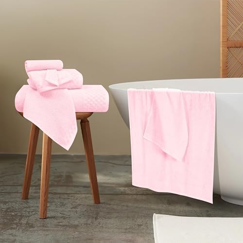 MyOwn Premium Cotton 6 Pack Towel Set for Bathroom, Contains 2 Bath Towels 28x55 inch, 2 Hand Towels 16x24 inch & 2 Wash Coths 12x12 inch, Ideal Everyday use, Compact & Lightweight - Pink