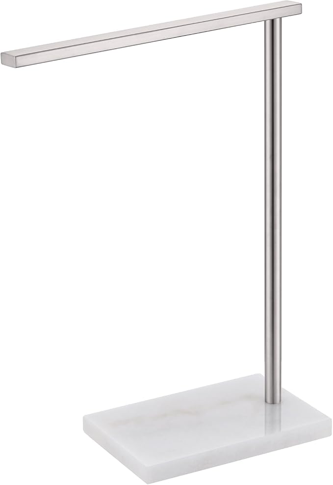 Standing Towel Rack Brushed Nickel 1-Tier Towel Bar for Bathroom Vanity Countertop with Heavy Marble Base Thicken Steady, Stainless Steel AN7002BR