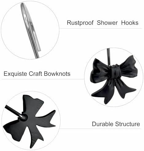 CHICTIE Decorative Shower Curtain Hooks, Bow Knot Shower Curtain Rings Hooks for Bathroom Baby Kids Room Rustproof Shower Hooks (Black)