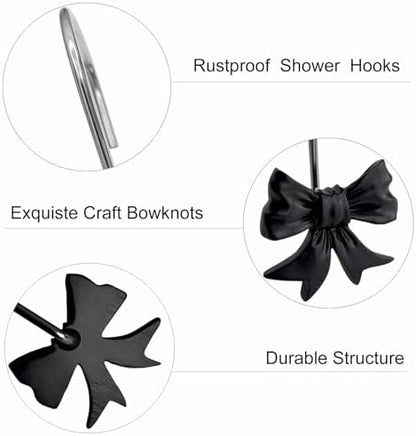 CHICTIE Decorative Shower Curtain Hooks, Bow Knot Shower Curtain Rings Hooks for Bathroom Baby Kids Room Rustproof Shower Hooks (Black)
