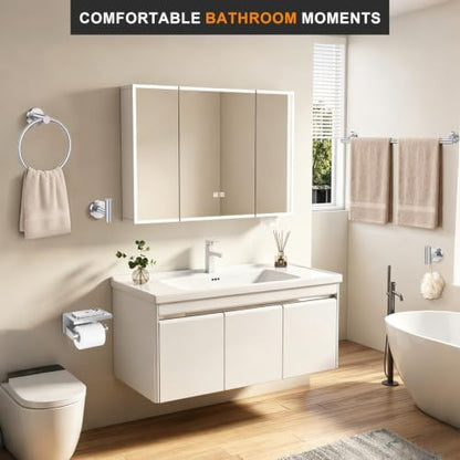 5 Pieces Bathroom Hardware Accessories Set Brushed Nickel, 24Inch Round Towel Racks Set for Bathroom, SUS304 Stainless Steel Towel Bar Set,Toilet Paper Holder with Shelf Wall Mounted