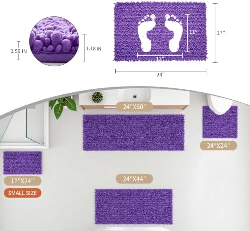 Disolla Small Bath Mat 17x24 Inch - Chenille Purple Bathroom Rug, Extra Soft Absorbent Plush Shaggy Bathmat, Non-Slip Machine Washable Floor Mat for Shower, Tub and Sink