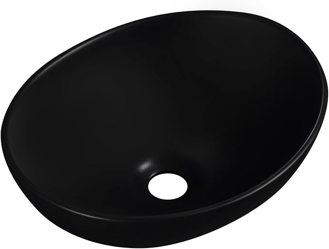 Vessel Sink 16"x13" Oval Bathroom Sink Modern Black Porcelain Ceramic Above Counter Drop-in Vanity Sink for Bathrooms Art Basin