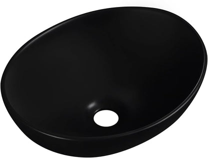Vessel Sink 16"x13" Oval Bathroom Sink Modern Black Porcelain Ceramic Above Counter Drop-in Vanity Sink for Bathrooms Art Basin