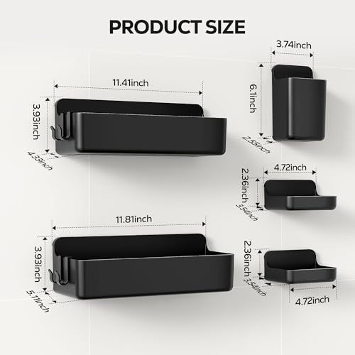 Nieifi Adhesive Shower Shelves, Black, 5 Pieces