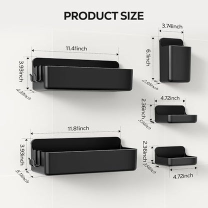 Nieifi Adhesive Shower Shelves, Black, 5 Pieces
