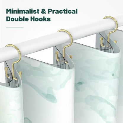 Goowin Shower Curtain Hooks, Shower Curtain Rings, Durable Gold Shower Curtain Hangers, Smooth Glide Double Hook Shower Curtain Hooks, Simple Shower Hooks for Shower Curtain, Gold, 24 Pack-Cylinders