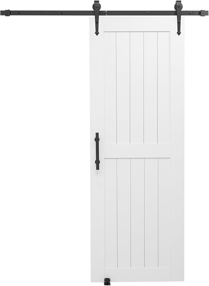 VEVOR Sliding Barn Door, 30 x 84 inch, High-Strength MDF Panel, Barn Door with Hardware Kit, Water-Proof PVC Surface, Easy to Install, H-Frame, Smoothly and Quietly Sliding for Living Room, Bathroom