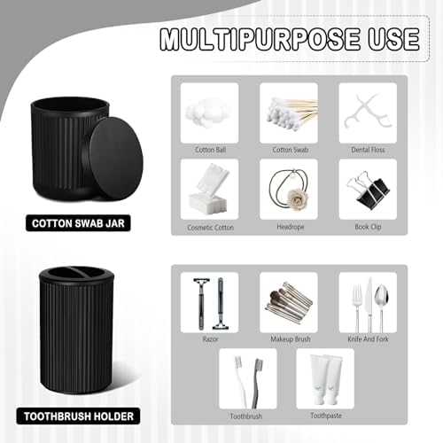 KASUNTING Matte Black Bathroom Accessories Set, 4 Pcs Glass Bathroom Accessory Set, Soap Dispenser, Toothbrush Holder, Qtip Holder Set, Bathroom Sets Complete, Bathroom Sink Set for Modern Home Decor