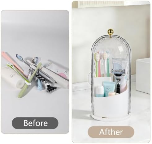 Toothbrush Holder with Cover for Bathroom Countertop, Organizer, White