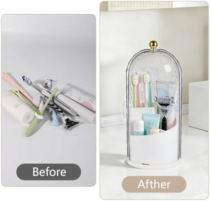 Toothbrush Holder with Cover for Bathroom Countertop, Organizer, White