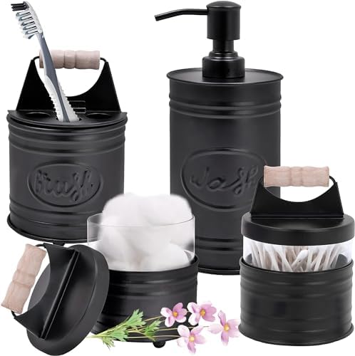 Autumn Alley Matte Black Rustic Farmhouse Bathroom Accessories, 4 Piece