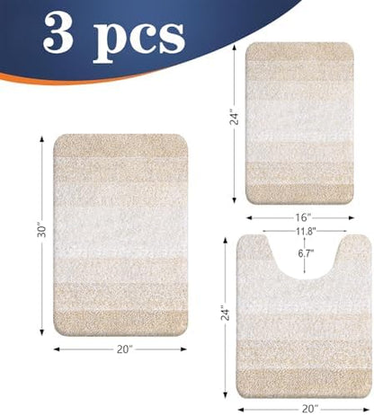 OLANLY Microfiber Bathroom Rugs Sets 3 Piece, 30"x20"+24"x16"+24"x20"