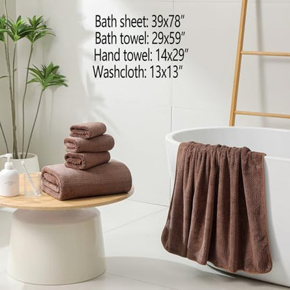 YTYC 39x78 Bath Sheets Set,Towels for Bathroom,Brown,6-Pieces