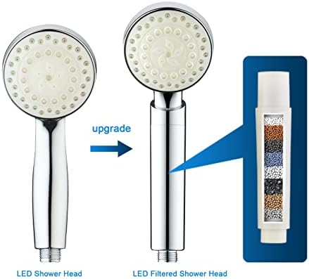 KAIREY Filtered Led Shower Head for Hard Water 7 Color Light Change Automatically Handheld Showerhead Polished Chrome with 60 Inches Stainless Steel Hose and Adjustable Bracket Filter Shower Head