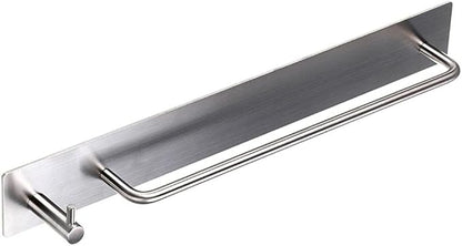 Sumnacon Towel Bar Rack with Hook, 13.38 Inch 3M Self Adhesive Stainless Steel Towel Holder Organizer for Bathroom Kitchen Bedroom, Brushed Finish (Towel Rack with Hook)