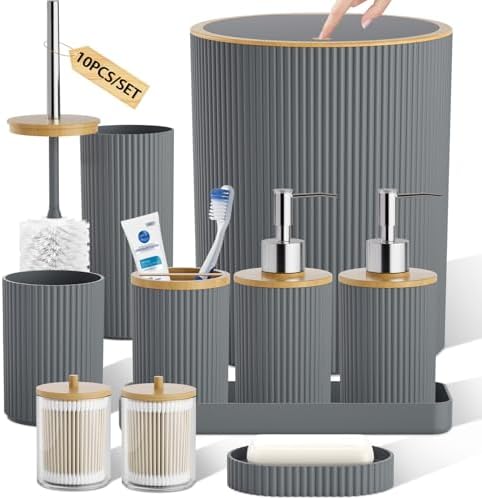 10PC Bathroom Accessories Set, Grey Bathroom Decor Accessory Sets