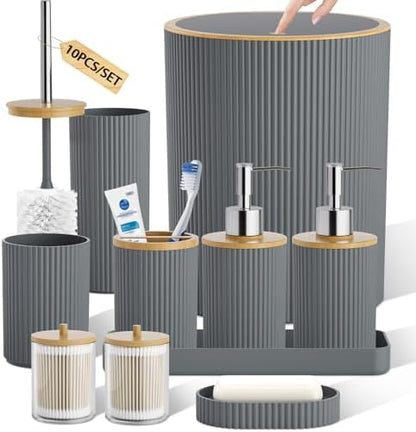 10PC Bathroom Accessories Set, Grey Bathroom Decor Accessory Sets