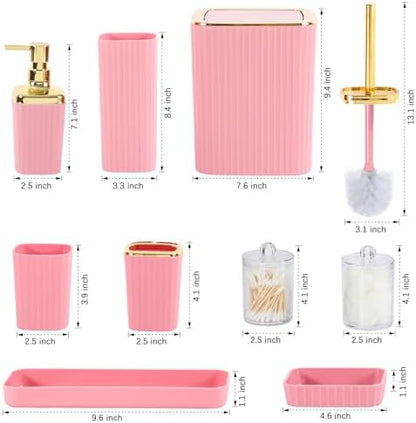 9 PCS Pink Bathroom Accessories Set with Trash Can Bathroom Accessory