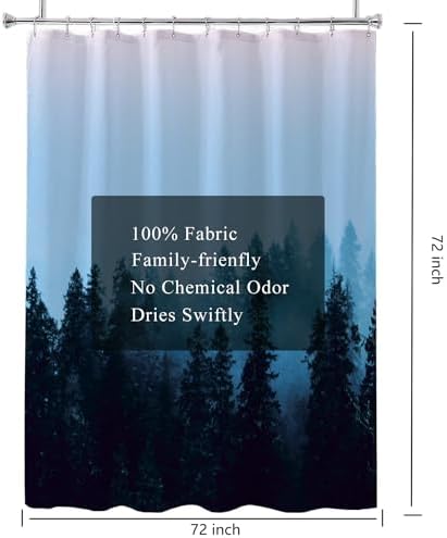 LLSCL Fabric Shower Curtain Liner with Magnets, Blue Forest Waterproof Hotel Quality, 72 x 72 Machine Washable