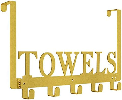 Over The Door Hooks, Towel Holder for Bathroom, Door Mount Towel Rack Towel Hooks for Bedroom Kitchen Pool Beach Towels Bathrobe Wall Mount Hang On The Door Cabinet Cupboard Metal Sandblasted (Gold)