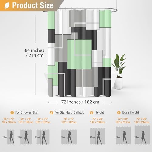 BTTN 72 x 84 Tall Geometric Waterproof Fabric Shower Curtain, Mint Green