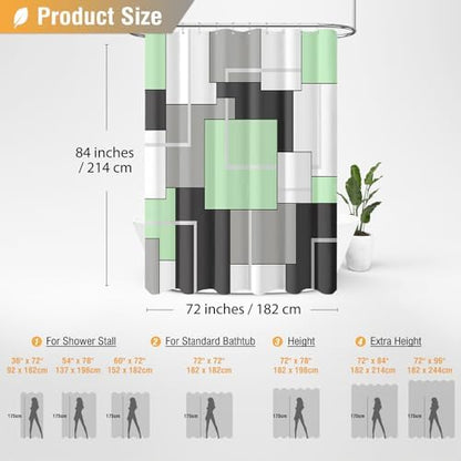 BTTN 72 x 84 Tall Geometric Waterproof Fabric Shower Curtain, Mint Green