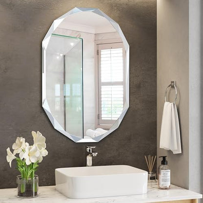 Silver Wall Mirror-Beveled Edge Frameless Mirror for Bathroom, Vanity, Bedroom, Rectangle Mirrors（24X36inch）