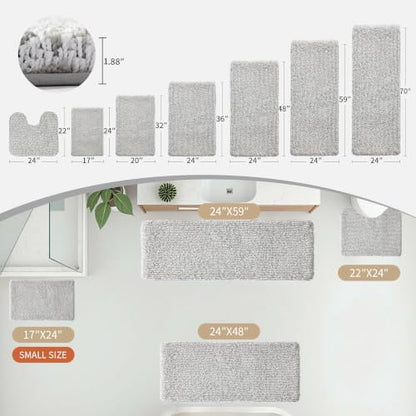 Disolla Bathroom Rug 20x32 - Non-Slip Plush Thick Bath Mat, Highly Absorbent & Ultra Soft Fluffy Floor Mat, Machine Washable for Shower and Tub, Grey & White